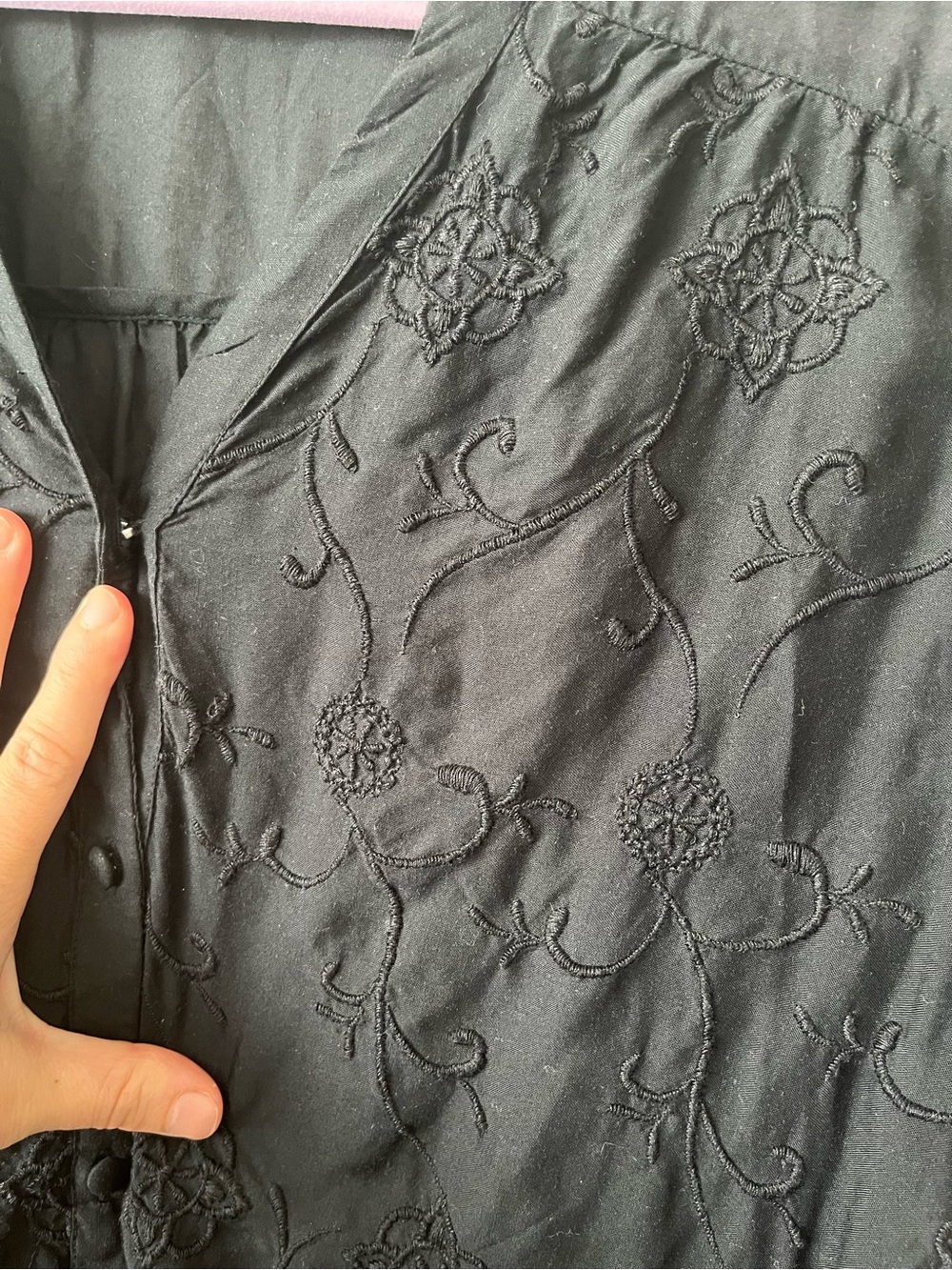Lucky Brand Black Embroidered Button-Down Shirt